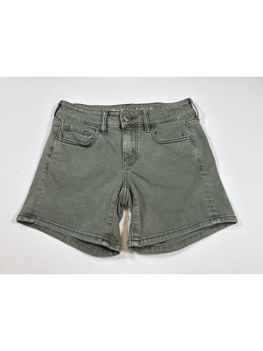 American Eagle 0 Super Stretch Midi Twill Womens Olive Green Shorts (PP588)